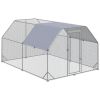 PawHut Large Chicken Coop Metal Chicken Run with Waterproof and Anti-UV Cover, Flat Shaped Walk in Fence Cage Hen House for Outdoor and Yard Farm Use