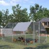 PawHut Large Chicken Coop Metal Chicken Run with Waterproof and Anti-UV Cover, Flat Shaped Walk in Fence Cage Hen House for Outdoor and Yard Farm Use